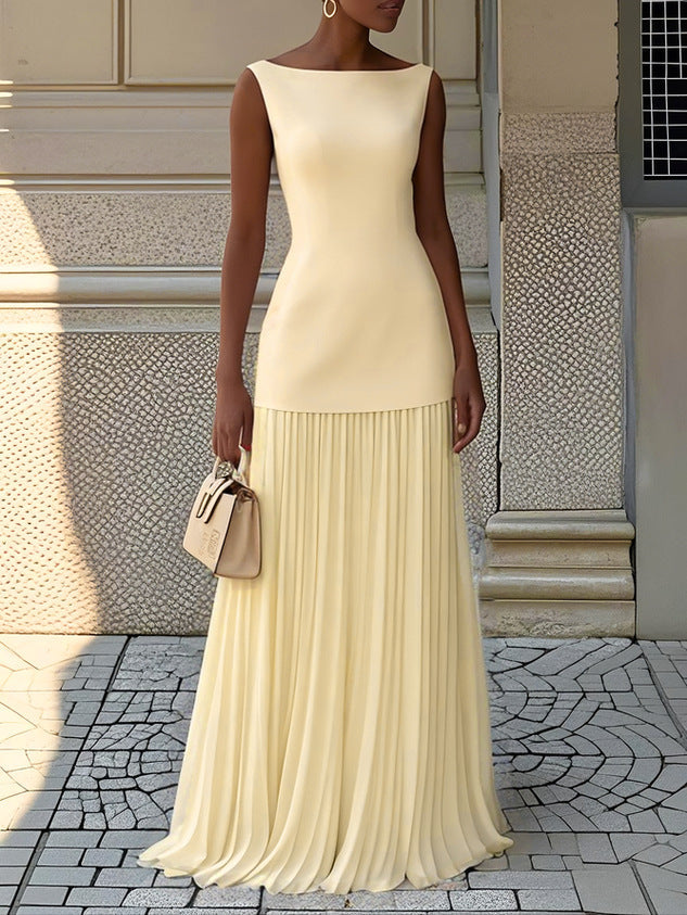 Damen Kleid | Ärmellos Plissiert Maxi