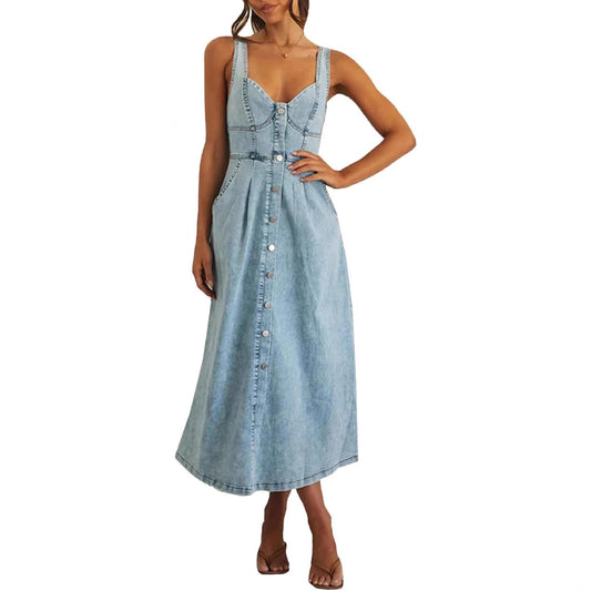 Damen Kleid | Träger Knopfleiste Midi