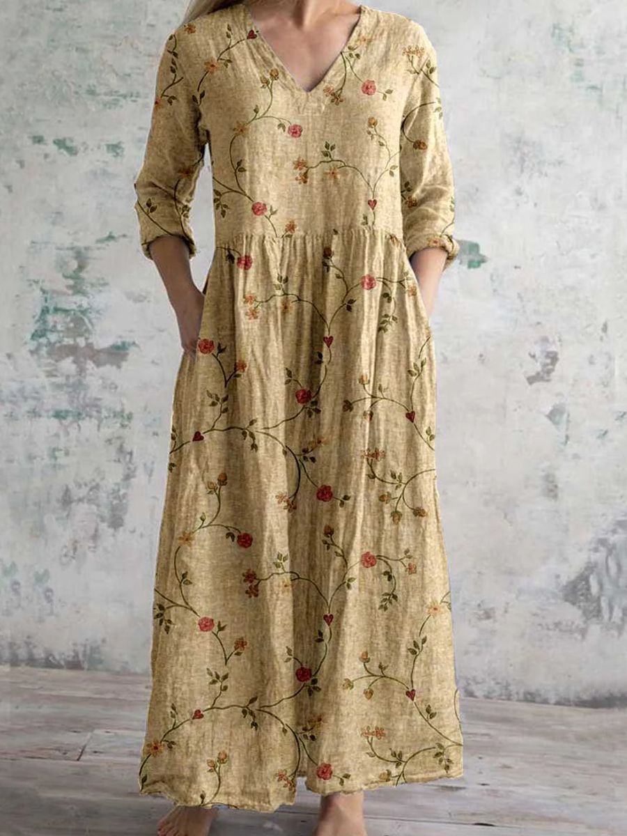Damen Kleid | Lockeres Blumenmuster V-Ausschnitt