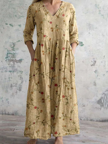 Damen Kleid | Lockeres Blumenmuster V-Ausschnitt