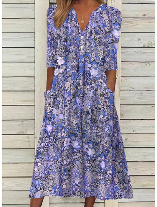 Damen Kleid | Florales Muster mit Taschen