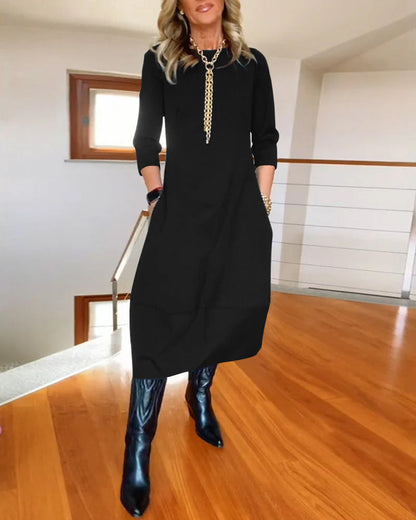 Damen Kleid | Rundhals Langarm Midi