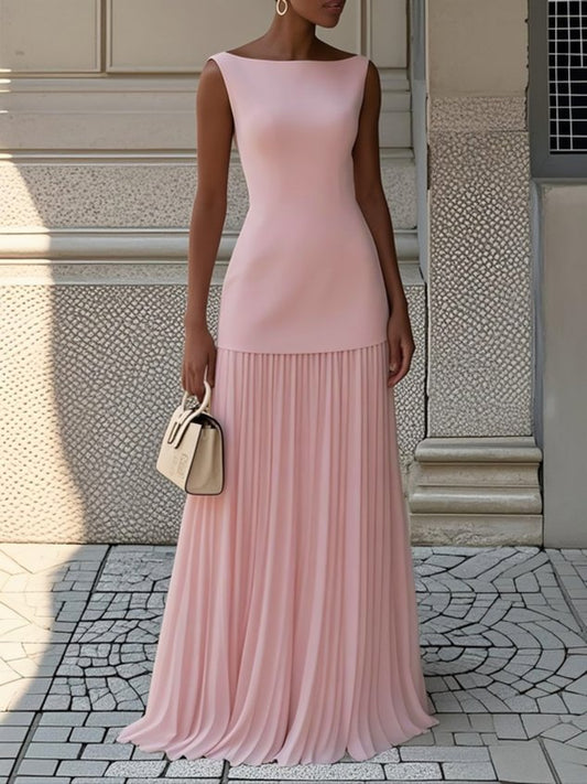 Damen Kleid | Ärmellos Plissiert Maxi