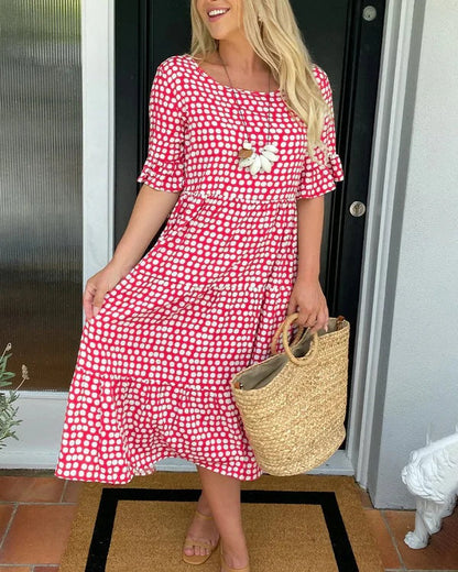 Damen Kleid | Punkte Kurzarm Sommer Midi