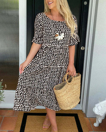 Damen Kleid | Punkte Kurzarm Sommer Midi