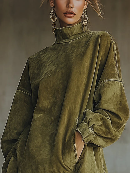 Damen Kleid | Stehkragen Fransen Saum