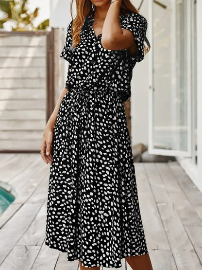 Damen Kleid | Kurzarm Bindegürtel Midi