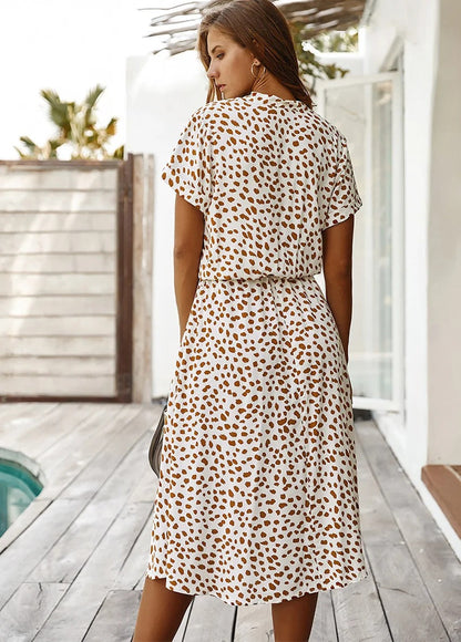 Damen Kleid | Kurzarm Bindegürtel Midi