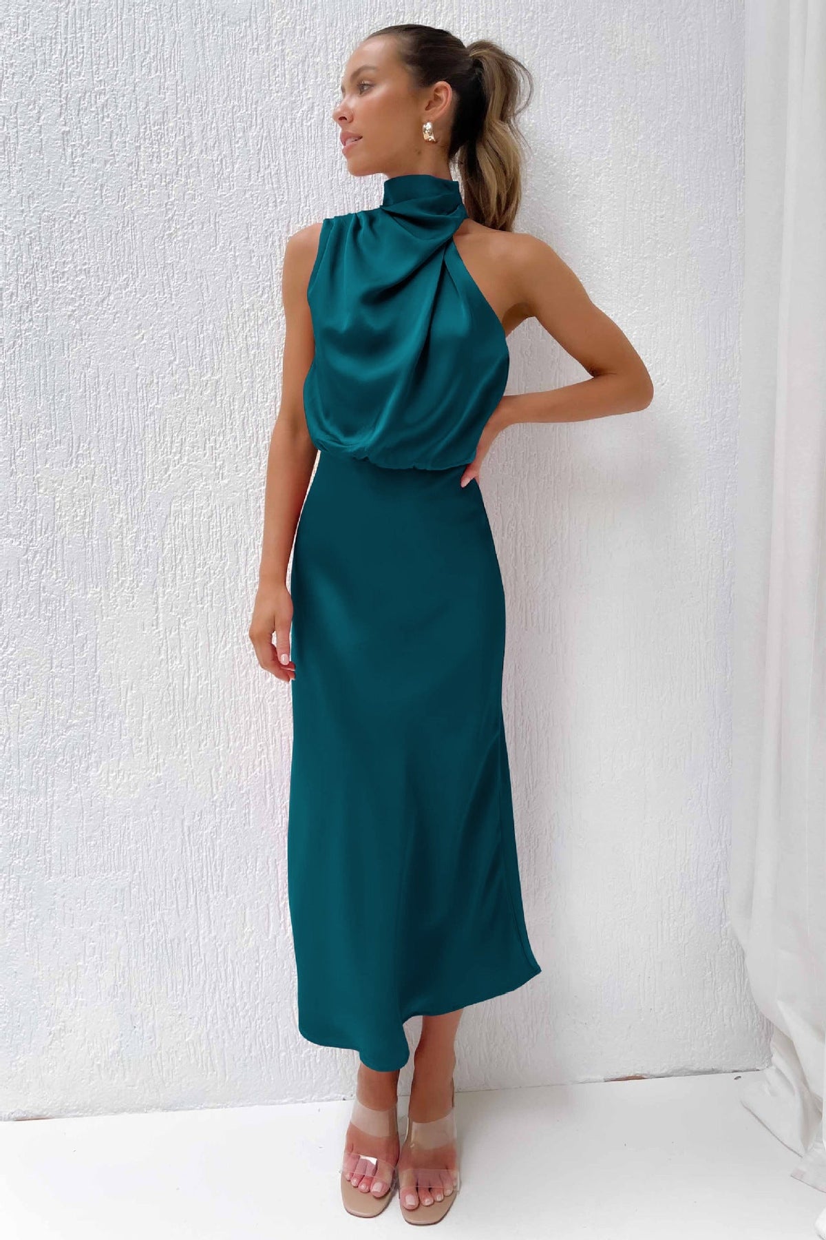 Damen Kleid | Halterhals Drapiert Midi