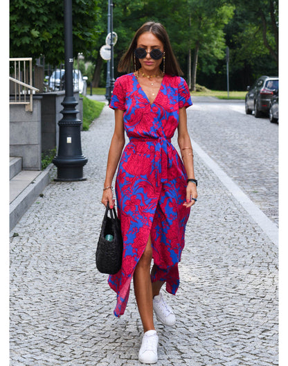 Damen Kleid | Blumenmuster Wickel Midi