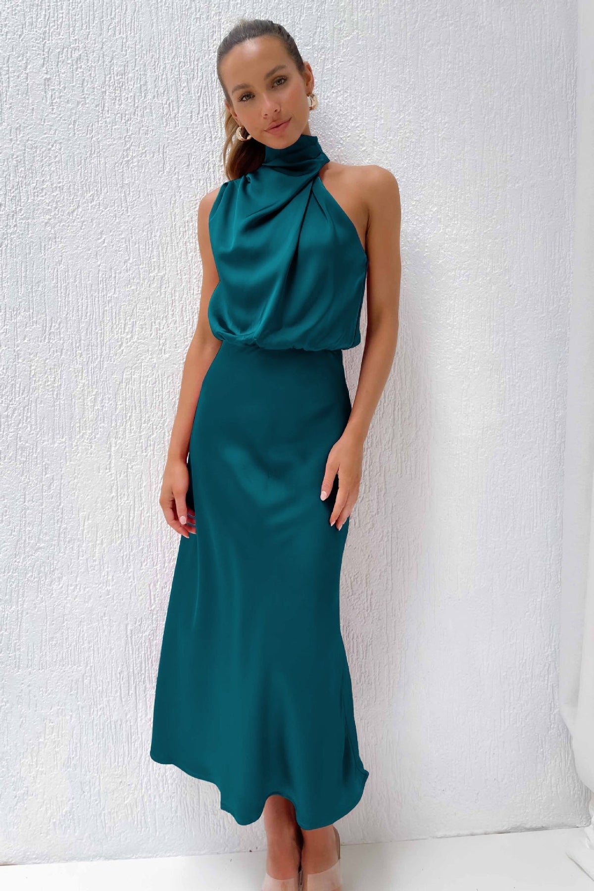 Damen Kleid | Halterhals Drapiert Midi