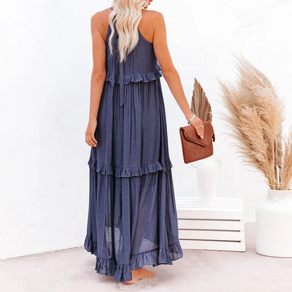 Damen Kleid | Halter Rüschen Maxi