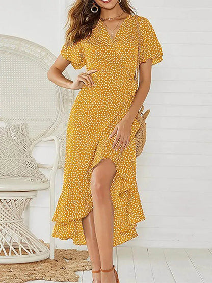 Damen Kleid | Wickel V-Ausschnitt Asymmetrisch