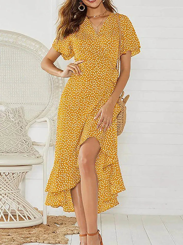 Damen Kleid | Wickel V-Ausschnitt Asymmetrisch