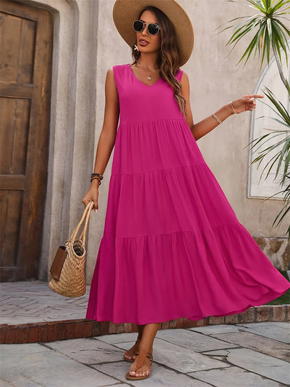 Damen Kleid | V-Ausschnitt Gestuft Midi
