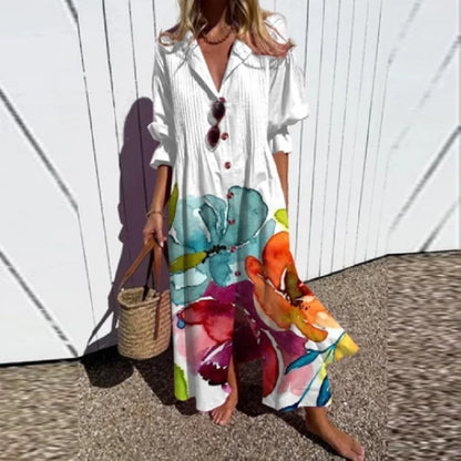Damen Kleid | Print Knopfleiste Maxi