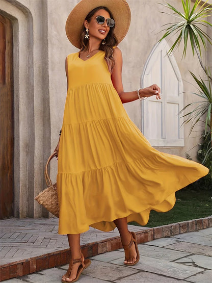 Damen Kleid | V-Ausschnitt Gestuft Midi