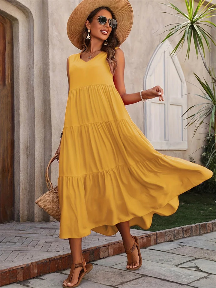 Damen Kleid | V-Ausschnitt Gestuft Midi