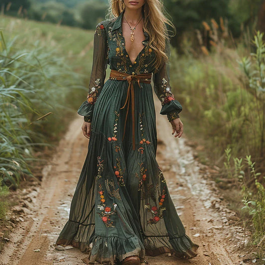 Damen Kleid | Boho Blumenmuster Maxi