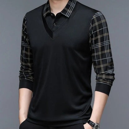 Herren Poloshirt | V-Ausschnitt Karierte Ärmel
