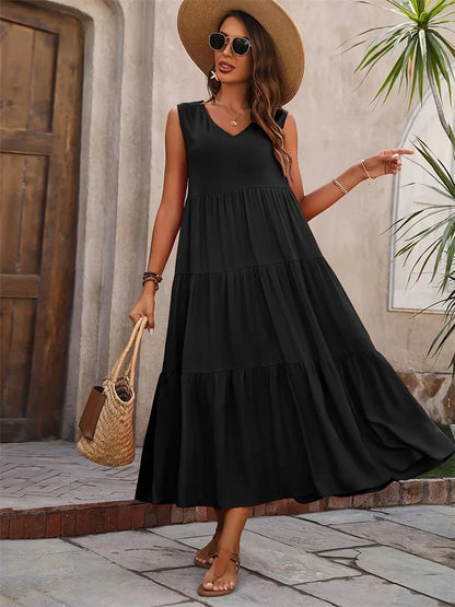 Damen Kleid | V-Ausschnitt Gestuft Midi