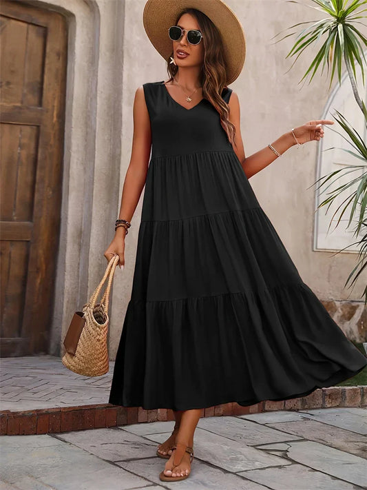 Damen Kleid | V-Ausschnitt Gestuft Midi