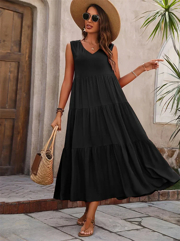 Damen Kleid | V-Ausschnitt Gestuft Midi
