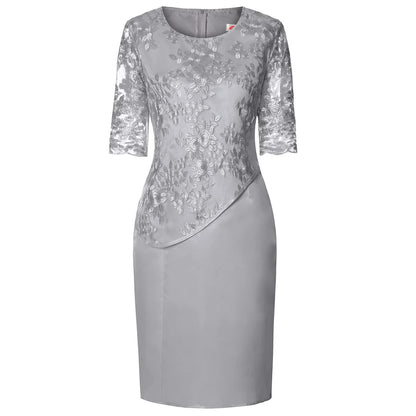 Damen Kleid | Rundhals Spitze Stil Midi