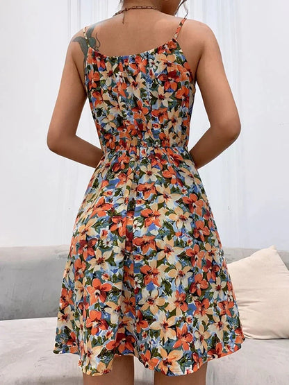 Damen Kleid | Blumenmuster Spaghettiträger Kurz