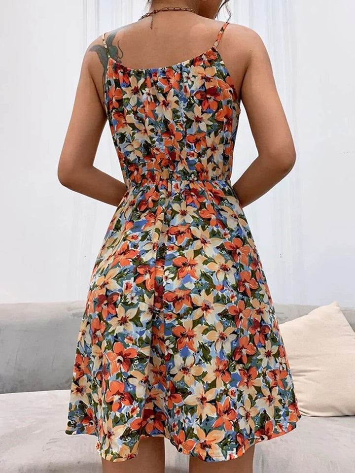Damen Kleid | Blumenmuster Spaghettiträger Kurz