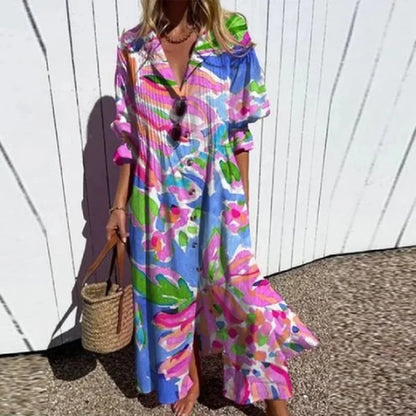 Damen Kleid | Print Knopfleiste Maxi