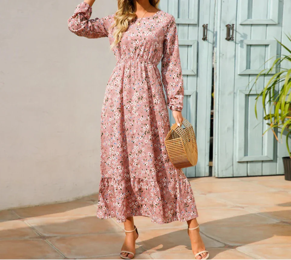 Damen Kleid | Blumenmuster Langarm Maxi