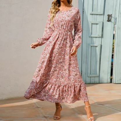 Damen Kleid | Blumenmuster Langarm Maxi