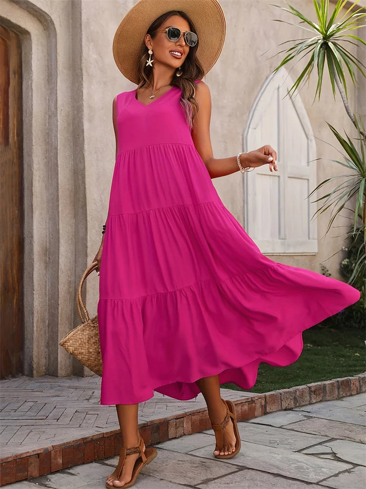 Damen Kleid | V-Ausschnitt Gestuft Midi