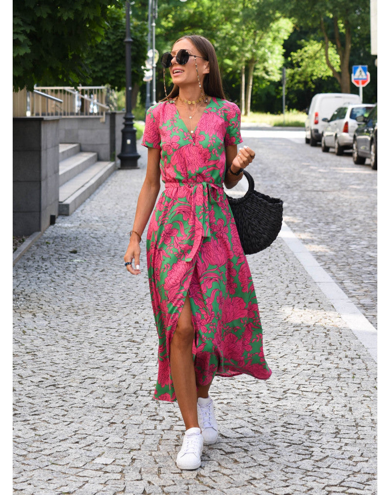 Damen Kleid | Blumenmuster Wickel Midi
