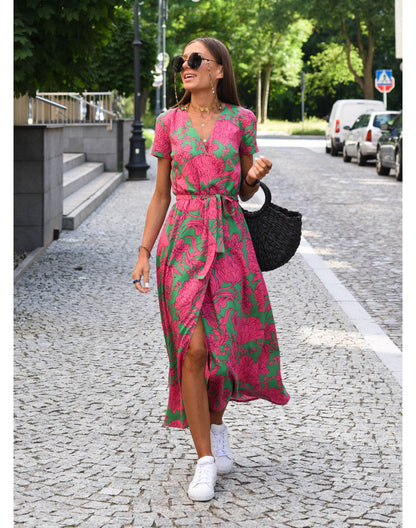 Damen Kleid | Blumenmuster Wickel Midi