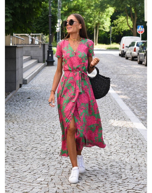 Damen Kleid | Blumenmuster Wickel Midi
