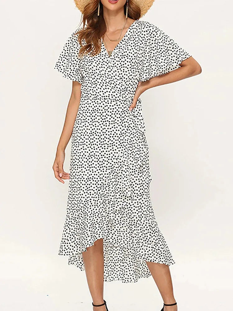 Damen Kleid | Wickel V-Ausschnitt Asymmetrisch