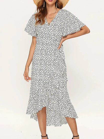Damen Kleid | Wickel V-Ausschnitt Asymmetrisch