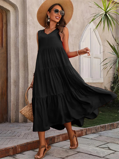 Damen Kleid | V-Ausschnitt Gestuft Midi