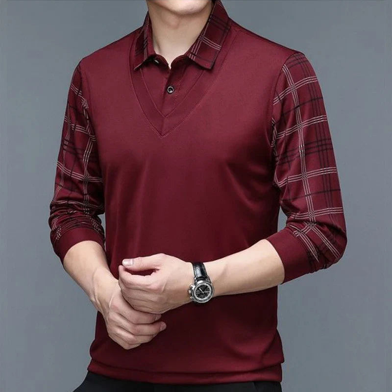 Herren Poloshirt | V-Ausschnitt Karierte Ärmel