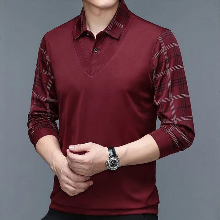 Herren Poloshirt | V-Ausschnitt Karierte Ärmel