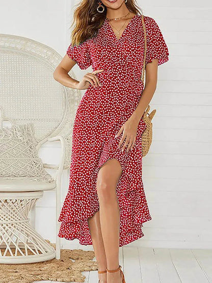 Damen Kleid | Wickel V-Ausschnitt Asymmetrisch