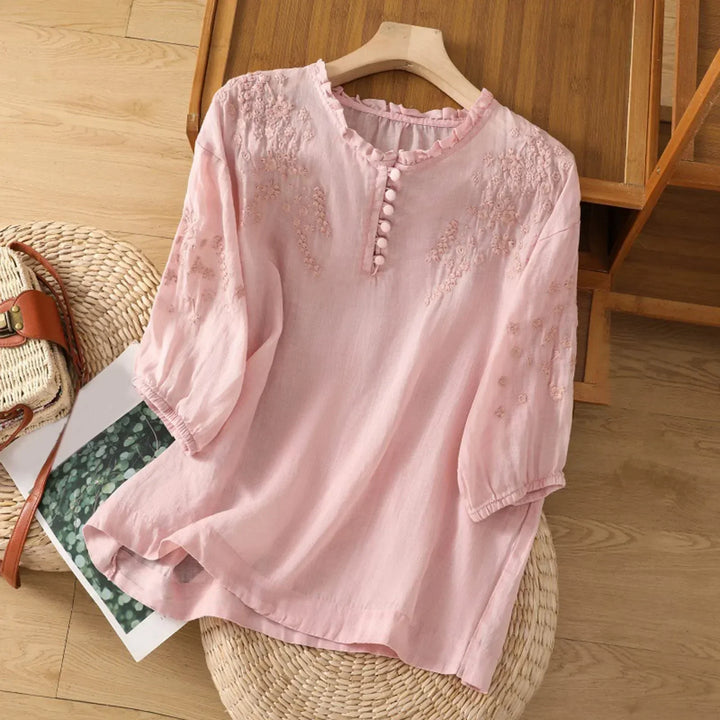 Damenbluse | 3/4-Arm mit Stickerei