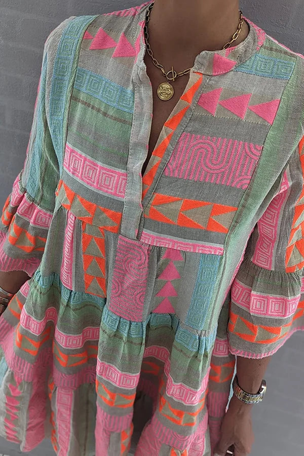 Damen Kleid | Boho Gemustert Locker