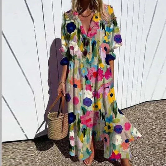 Damen Kleid | Print Knopfleiste Maxi