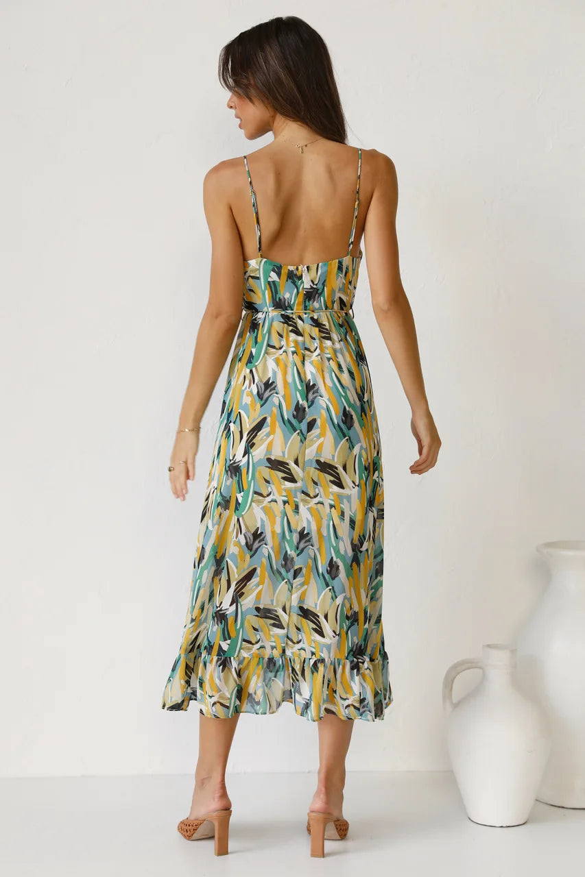 Damen Kleid | Spaghettiträger V-Ausschnitt Midi