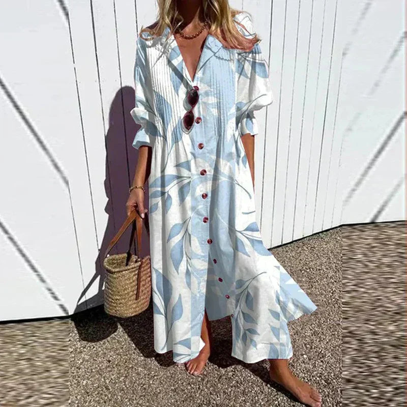 Damen Kleid | Print Knopfleiste Maxi