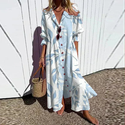 Damen Kleid | Print Knopfleiste Maxi