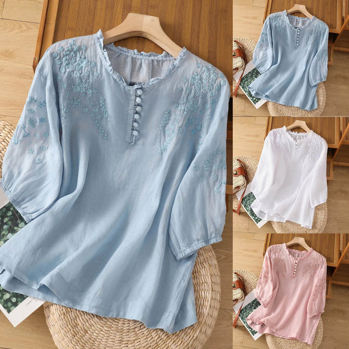 Damenbluse | 3/4-Arm mit Stickerei